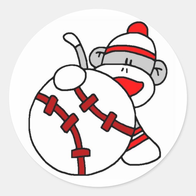 Baseball Sock Monkey Runder Aufkleber (Vorderseite)
