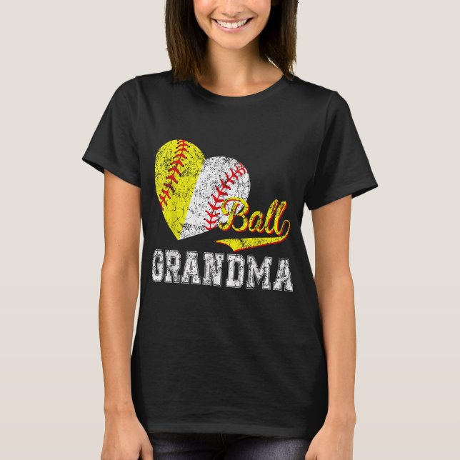 Baseball Softball Ball Herz Großmutter Muttertag T-Shirt (Vorderseite)