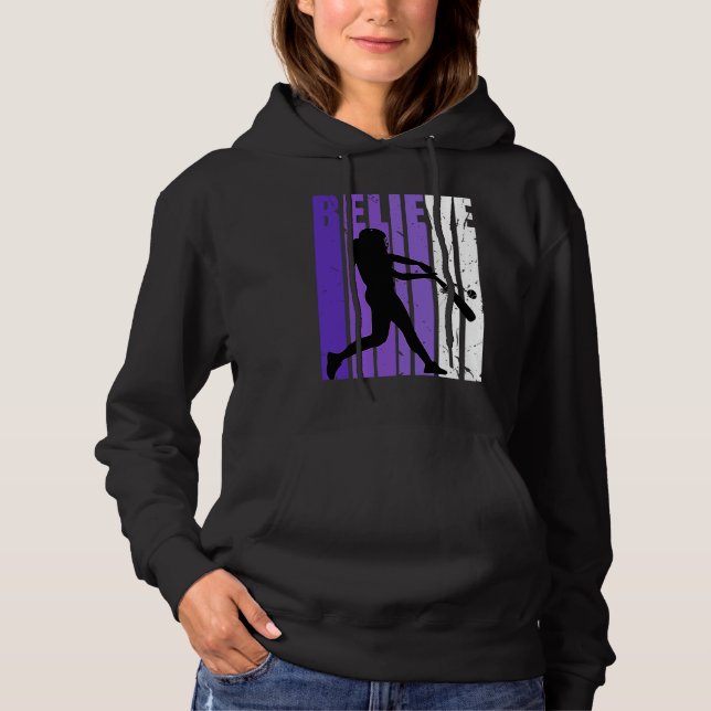 Baseball Softball Believe Silhouette Colorful Purp Hoodie (Vorderseite)