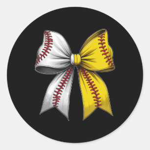 Baseball Softball Coquette Bow Game Day Liebe Runder Aufkleber