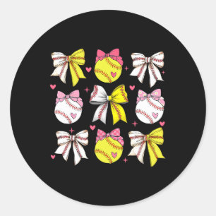 Baseball Softball Coquette Bow Game Day Liebe Runder Aufkleber