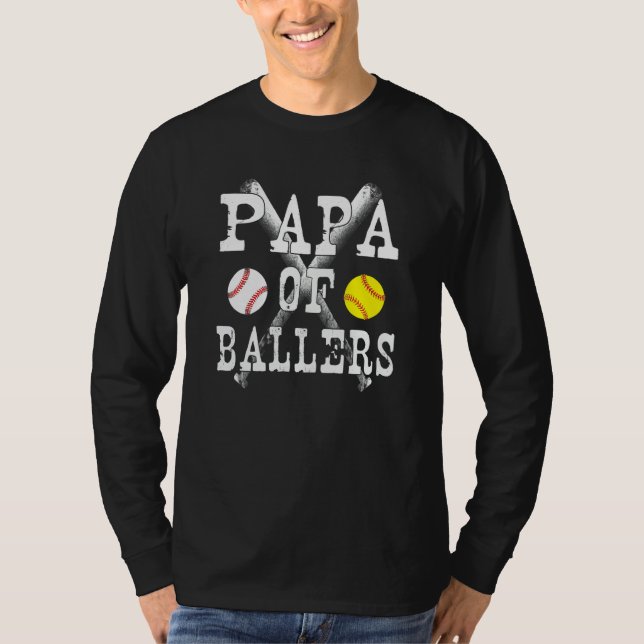 Baseball Softball Fathers Day Papa Of Ballers T-Shirt (Vorderseite)