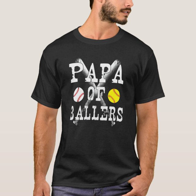 Baseball Softball Fathers Day Papa Of Ballers T-Shirt (Vorderseite)