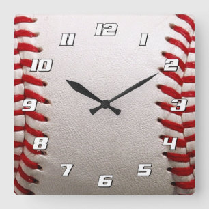 Baseball Softball mit Zahlen Quadratische Wanduhr