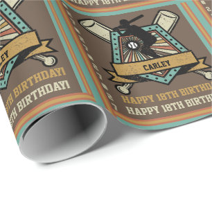 Baseball Softball Name Age Number Birthday Geschenkpapier