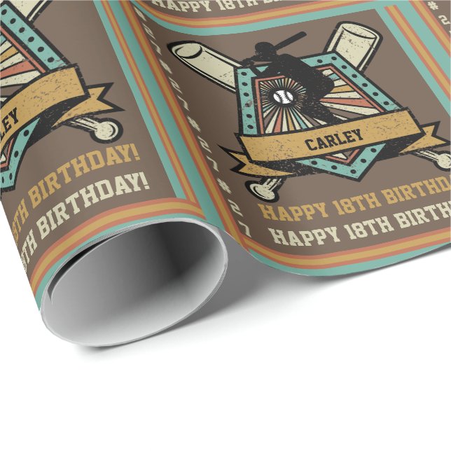 Baseball Softball Name Age Number Birthday Geschenkpapier (Rolleneckpunkt)