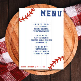 Baseball Softball Pinstripe Hochzeitsempfang Menükarte