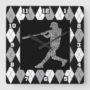 Baseball Softball Player Typographic Wall Clock Quadratische Wanduhr