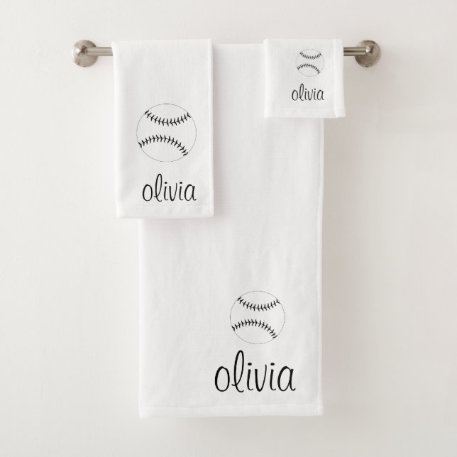 Baseball/Softball-Script-Girl-Monogram-Name Badhandtuch Set (Insitu)