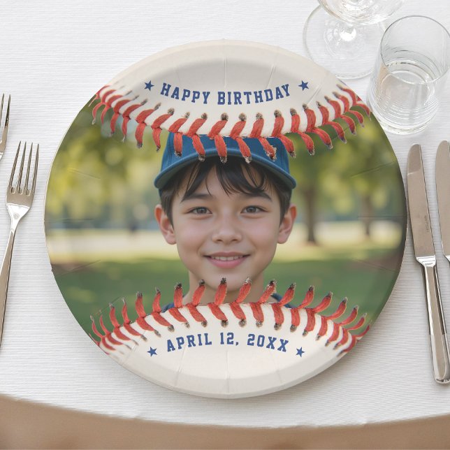 Baseball Softball Sport Foto Happy Birthday Party Pappteller (Baseball Softball Sport Photo Happy Birthday Party Paper Plates
)