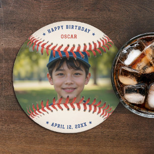 Baseball Softball Sport Foto Happy Birthday Party Runder Pappuntersetzer