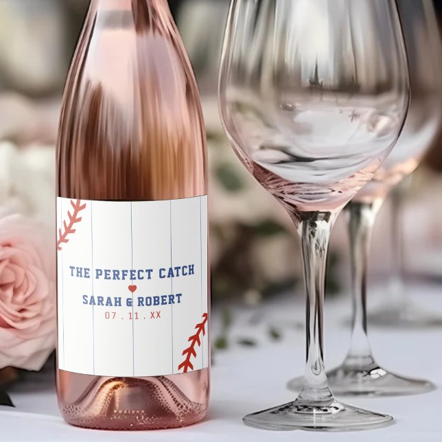 Baseball Softball Sport Herz Pinstripe Hochzeit (Baseball Softball Sport Heart Pinstripe Wedding Sparkling Wine Label
)