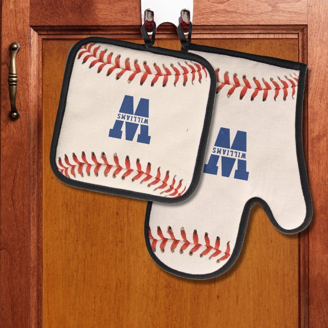 Baseball Softball Sport Monogram Ofenhandschuh & Topflappen-Set (Baseball Softball Sport Monogram Oven Mitt & Pot Holder Set
)