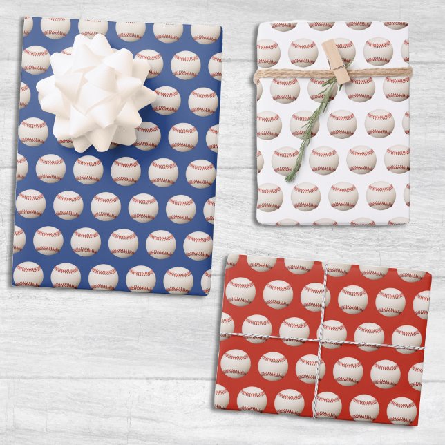 Baseball Softball Sport Muster Red White & Blue Geschenkpapier Set (Baseball Softball Sport Pattern Red White & Blue Wrapping Paper Sheets)