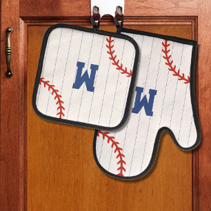 Baseball Softball Sport Pinstrich Monogram Ofenhandschuh & Topflappen-Set