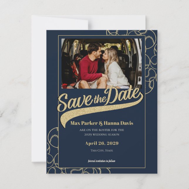 Baseball-Speichern Sie das Datum mit Foto Save The Date (Vorderseite)