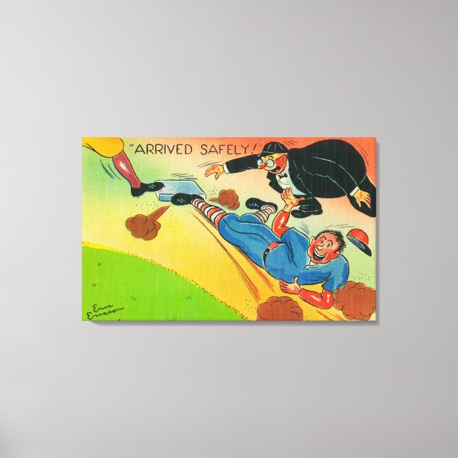 Baseball-Spieler, der auf Basis gleitet und ankomm Leinwanddruck (Vorderseite)