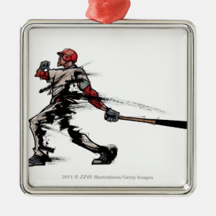 Baseball-Spieler, der Schläger, Seitenansicht hä Silbernes Ornament