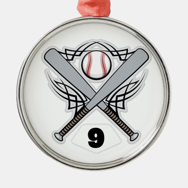 Baseball-Spieler-einheitliche Zahl 9 Silbernes Ornament (Vorne)