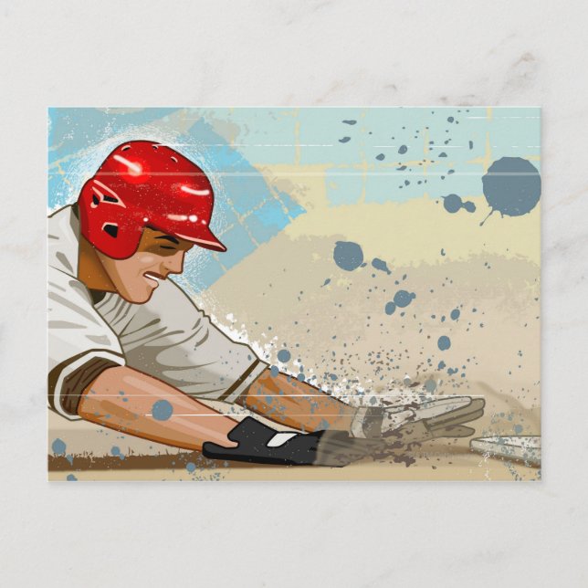 Baseball-Spieler rutscht in Base Postkarte (Vorderseite)