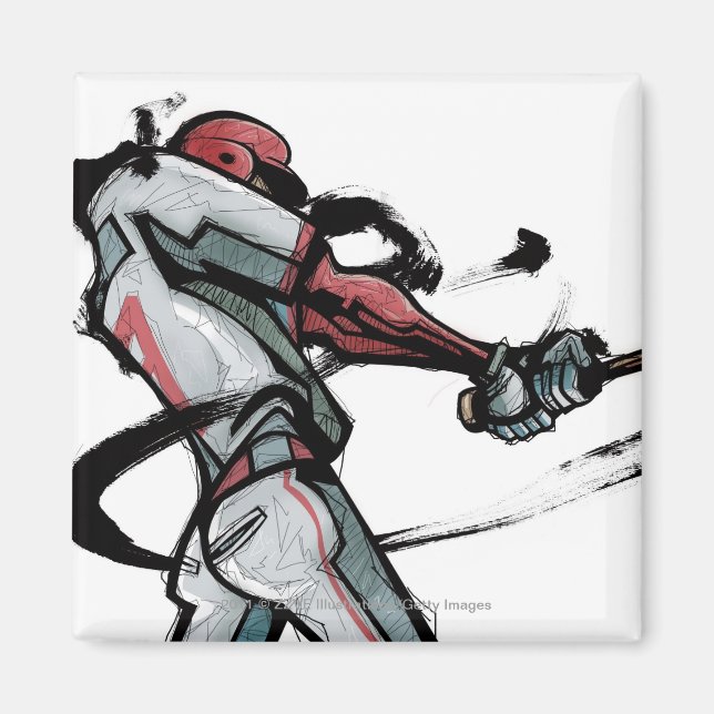 Baseball-Spieler Swingbat, Seitenansicht Magnet (Vorne)