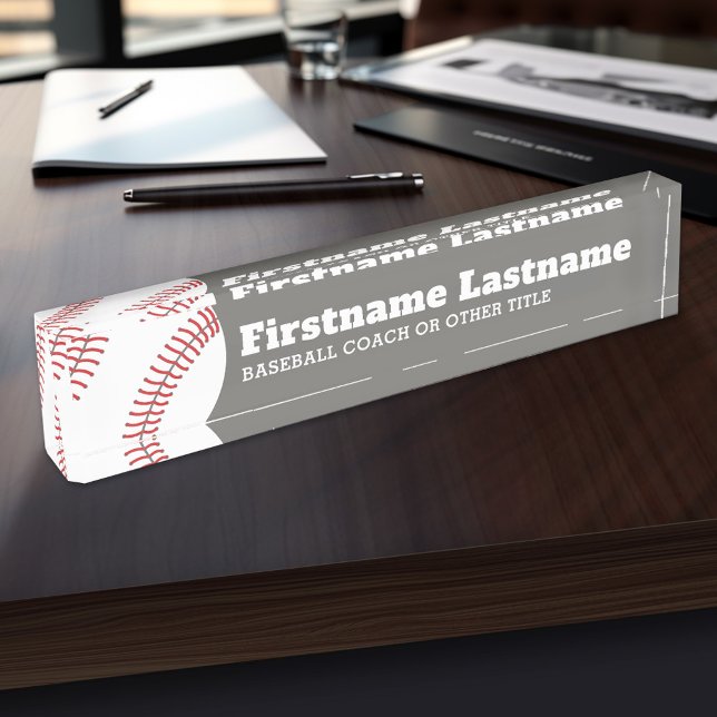 Baseball-Spielertrainer oder -lehrer - Moderner Ze Namensplakette (Personalized Sports Name Plate - Great for a Coach)