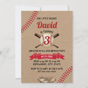 Baseball-Sport All-Star-Rustic-Kraft-Geburtstag Einladung
