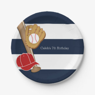 Baseball Sport Blau & Weiß Streifen Custom Party Pappteller