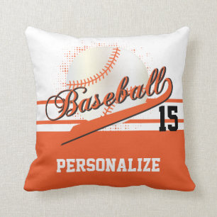 Baseball-Sport DIREKT Name & Nummer Orange Kissen