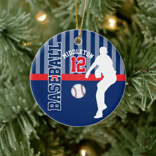 Baseball ⚾ Sport - Dunkelblau - Pitcher Keramik Ornament (Baum)
