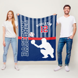 Baseball ⚾ Sport in Dunkelblau und Rot - Fang Fleecedecke