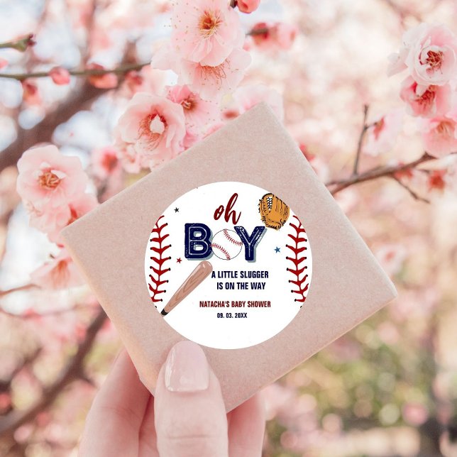 Baseball Sport Kleine Schläger Boy Baby Dusche Runder Aufkleber (Von Creator hochgeladen)