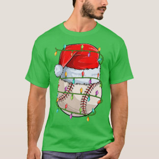Baseball Sport Lover Xmas Lights Santa Baseball C T-Shirt