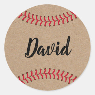 Baseball Sport Thema mit Namen Rustic Kraft Runder Aufkleber