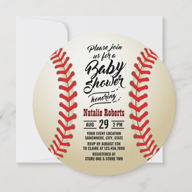 Baseball Sport Thema Typografie Kinderdusche Einladung (Vorderseite)