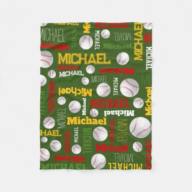 Baseball Sportgrün-weiß individuelle Name Fleecedecke (Vorderseite)