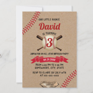 Baseball Sports All Star Rustic Kraft Geburtstag Einladung