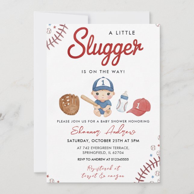Baseball Sports Baby Shower Slugger Invitation Einladung (Vorderseite)