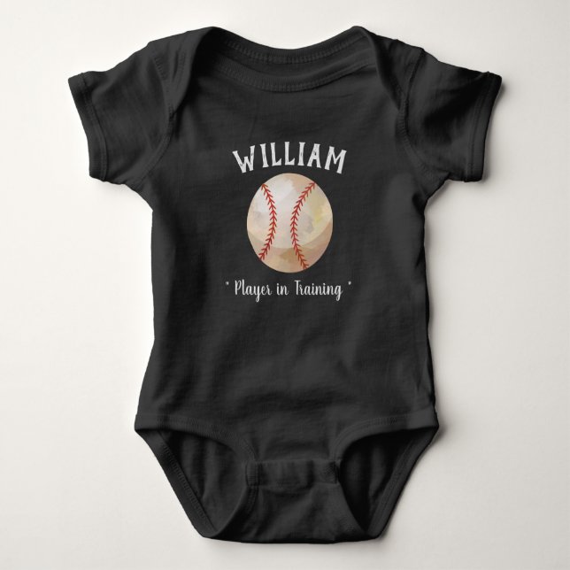 Baseball Sports Ball Player bei der Ausbildung von Baby Strampler (Vorderseite)