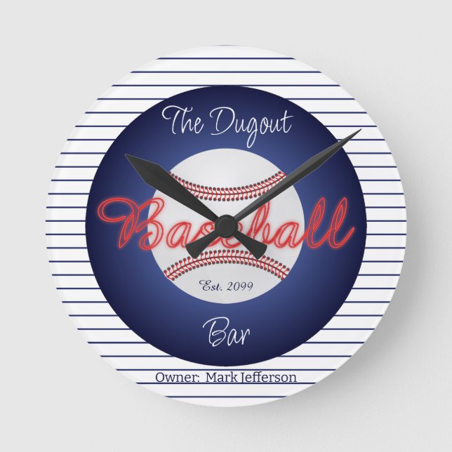 Baseball Sports Bar Sign Wall Clock Runde Wanduhr (Vorderseite)