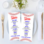 Baseball Sports Red Blue Baby Dusche Nahrung Menükarte<br><div class="desc">Das ist ein Baseballmenü zum Thema Babydusche. Kinderdusche-Speisekarte mit Getränken Vorspeise Dessertmenü</div>