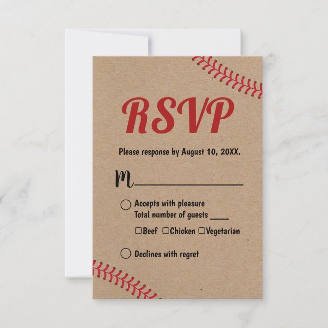 Baseball Sports Rustic Kraft Wedding RSVP Reaktion (Vorderseite)