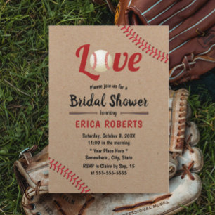 Baseball Sports Wedding Rustic Kraft Brautparty Einladung