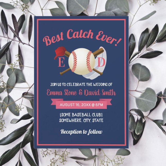 Baseball Sportthema Navy Blue Wedding Einladung (Von Creator hochgeladen)