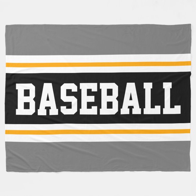 BASEBALL Sporty Gray Yellow Black Athletic Strips Fleecedecke (Vorderseite (Horizontal))