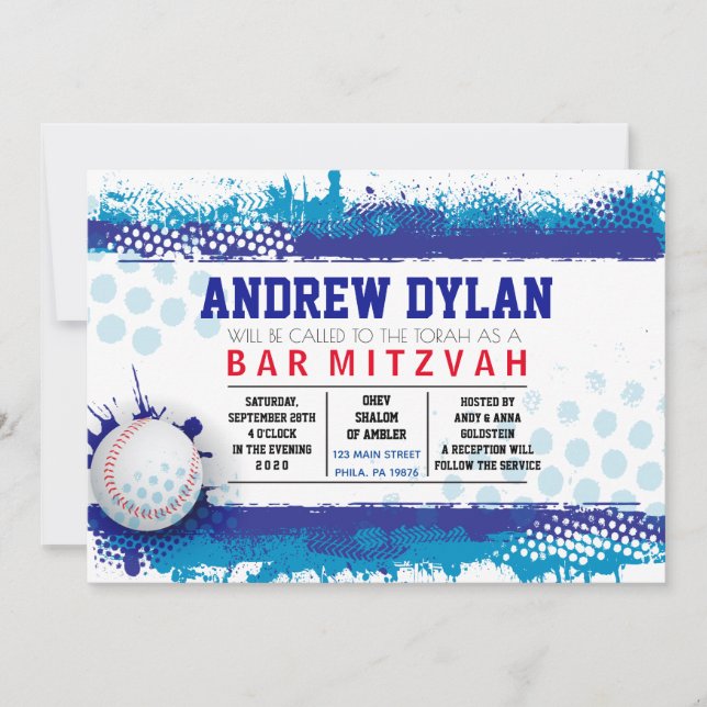 BASEBALL-SPRITZEN Bar Mitzvah Einladung (Vorderseite)