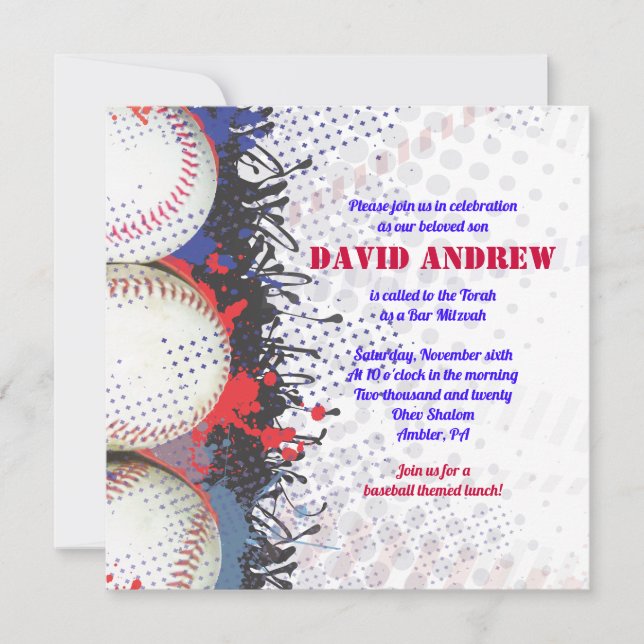 BASEBALL Spritzer Bar Bat Mitzvah Einladung (Vorderseite)