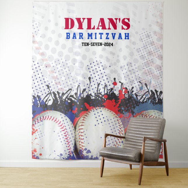 BASEBALL Spritzer Bar Mitzvah Foto Op Hintergrund Wandteppich (Beispiel)