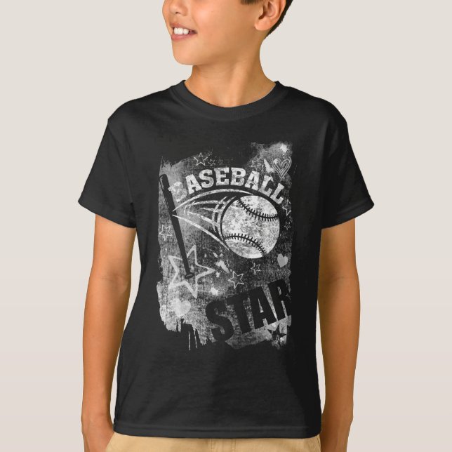 Baseball Star, Black Grunge Baseball T-Shirt (Vorderseite)