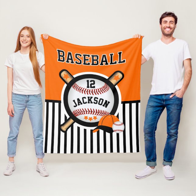 Baseball ⚾ Star - Orange und Schwarz Fleecedecke (Beispiel)